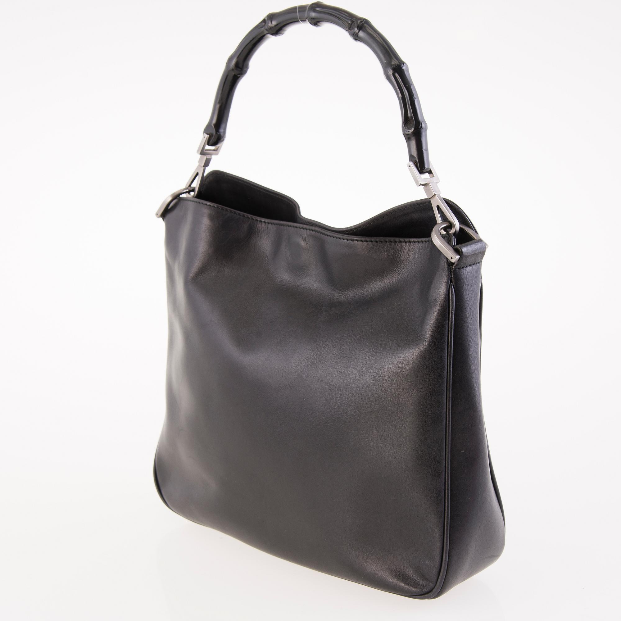 GUCCI Black Leather Bamboo Bag.