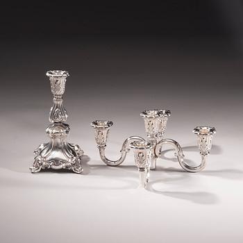 KANDELABER, silver, Auran Kultasepät, Åbo 1976-1983. Tot. vikt inkl fyllning  ca 976 g.