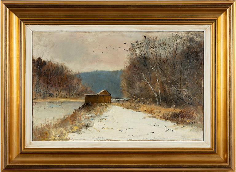 Olof Hermelin, Spring Winter Landscape with Brewhouse.