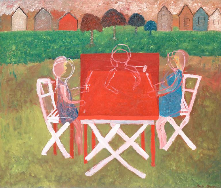 Karin Olsson, "Barn vid rött bord" (Children by the red table).