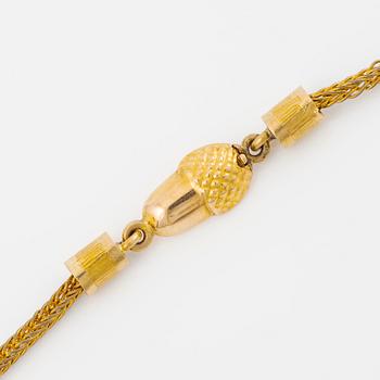 Collier, 18K guld med filigranarbete med halvpärlor och måleri, kedja 18K guld.