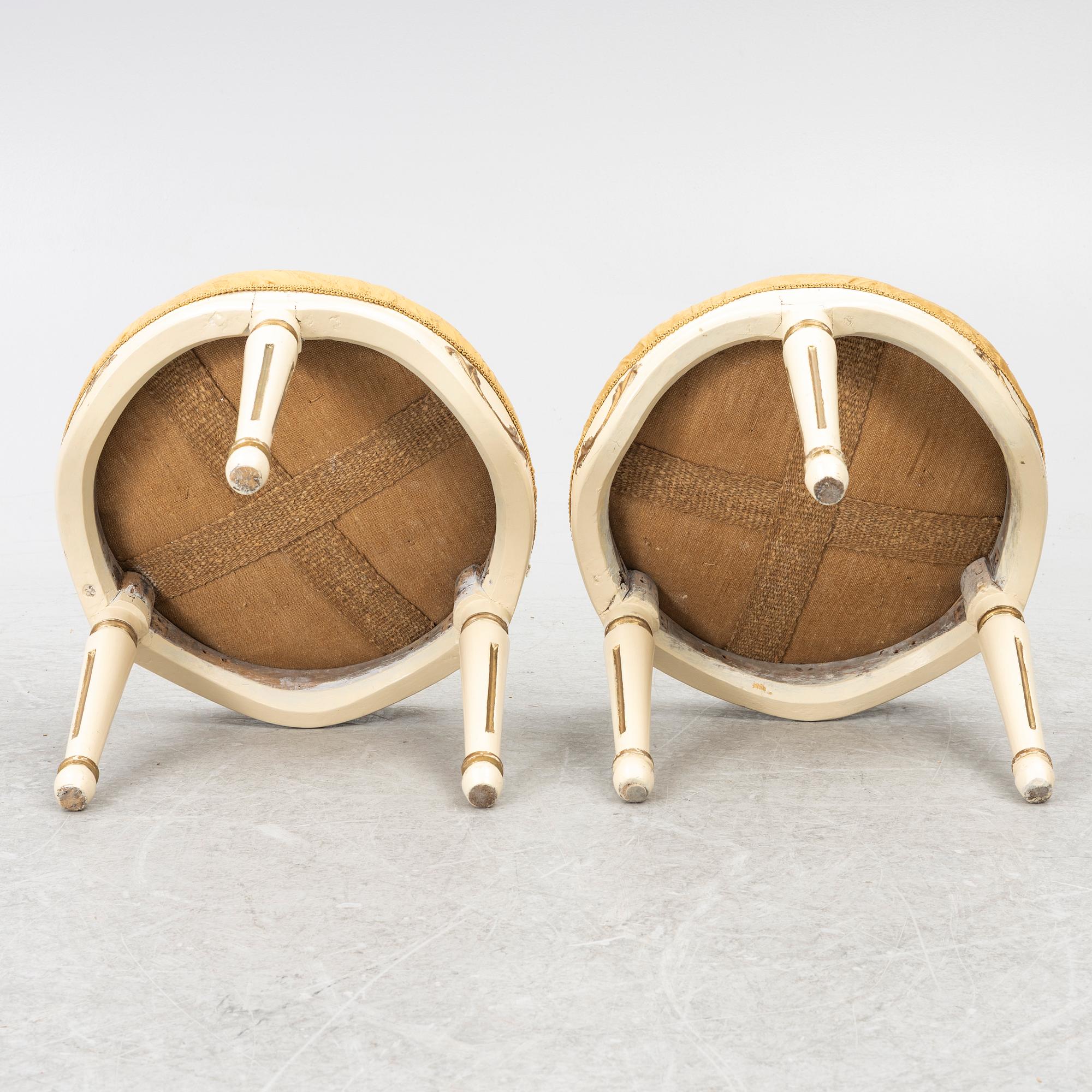 A pair of Gustavian stools, Sweden, late 18th century.