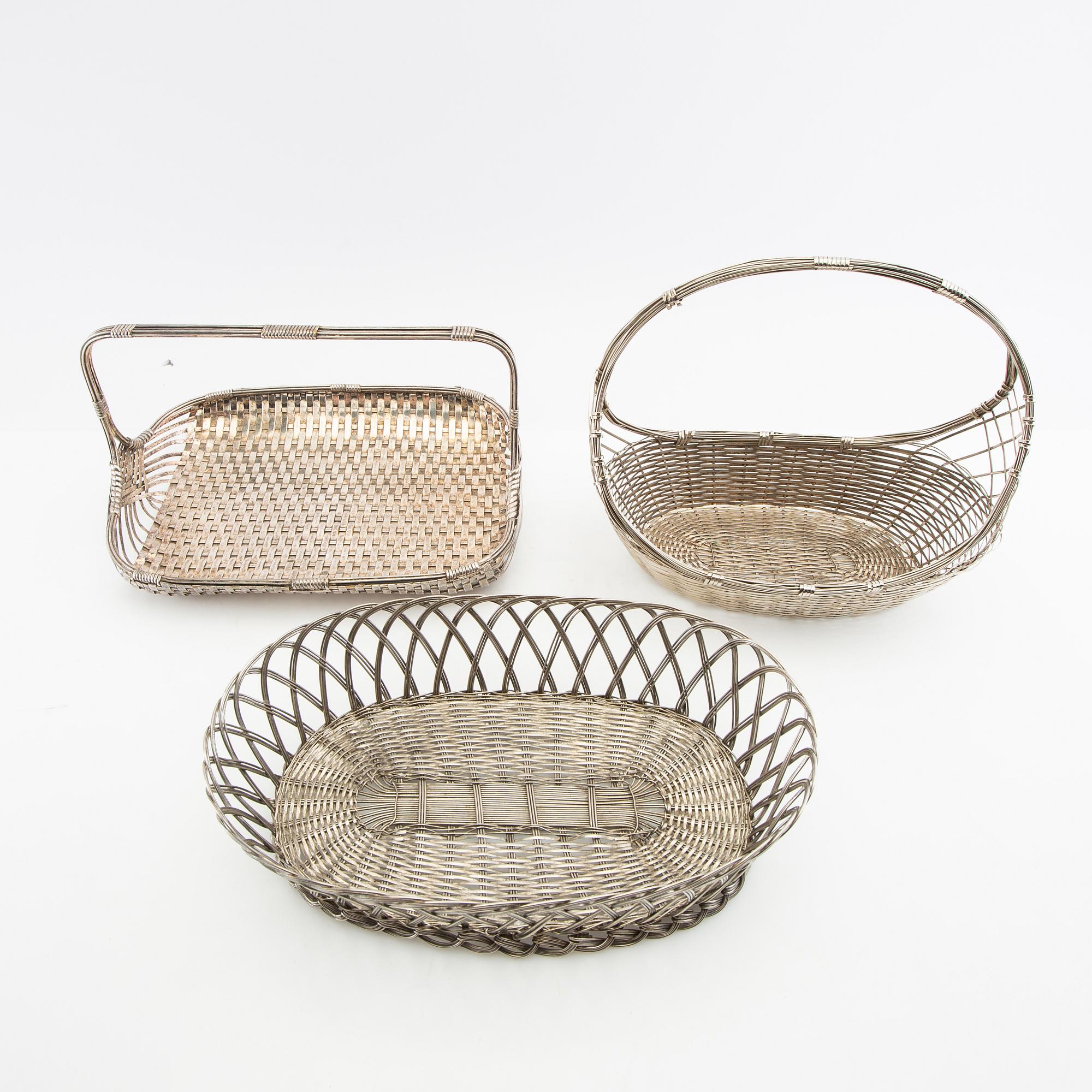 Bread baskets 3 pcs white metal first half of the 20th century.