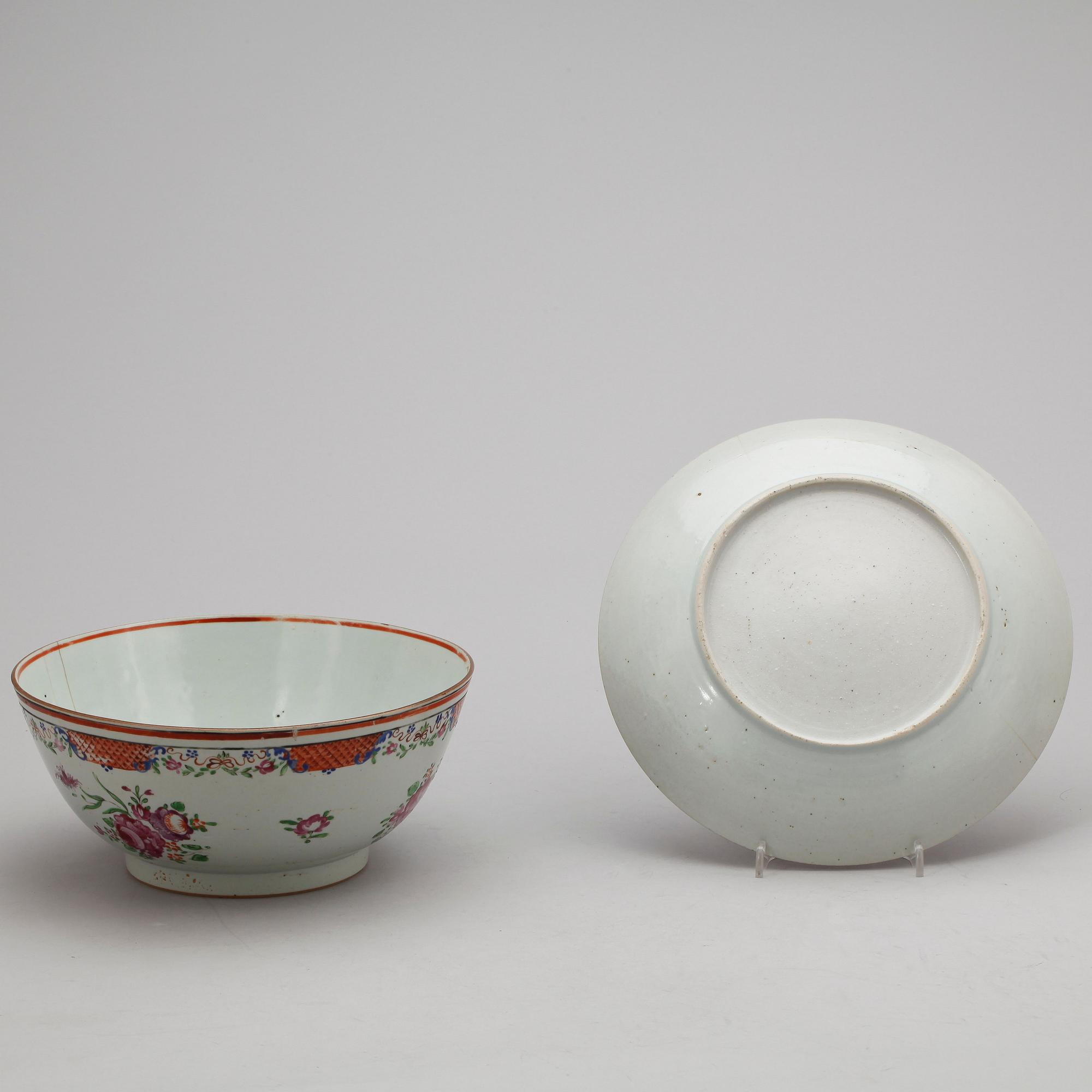 SKÅL samt FAT, porslin, Kina, Qing dynastin, Qianlong (1736-95).
