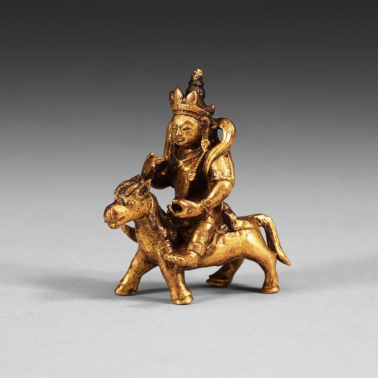 BODDHISATVA till HÄST, förgylld brons. Qing dynastin, 17/1800-tal.
