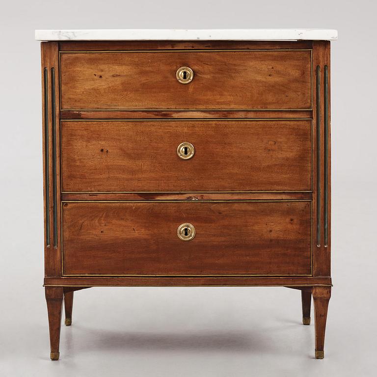 A late Gustavian mahogany, gilt-brass and marble commode by J. Hultsten (master in Stockholm 1773-94).