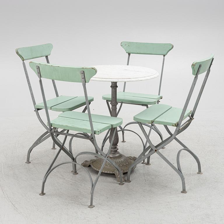 Four "Classic Nr 2" chairs, and a café table, Byarums Bruk, Sweden.