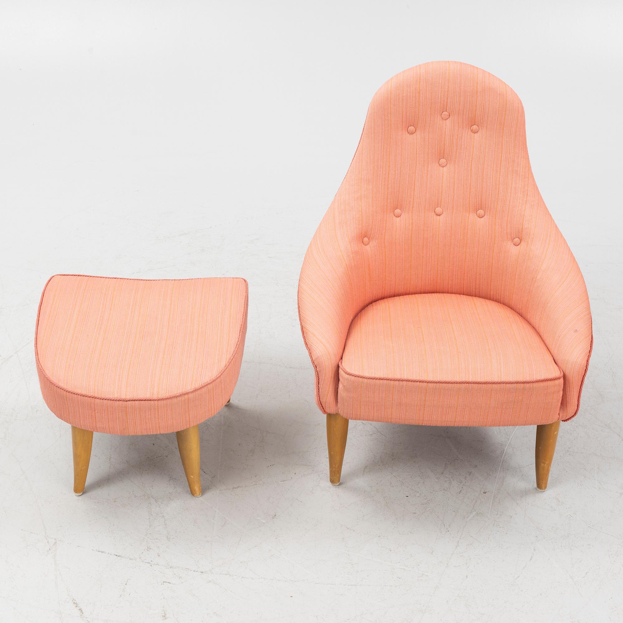 Kerstin Hörlin-Holmquist, fåtölj med fotpall, "Lilla Eva", ur serien 'Paradiset, Nordiska Kompaniet, 1900-talets mitt.