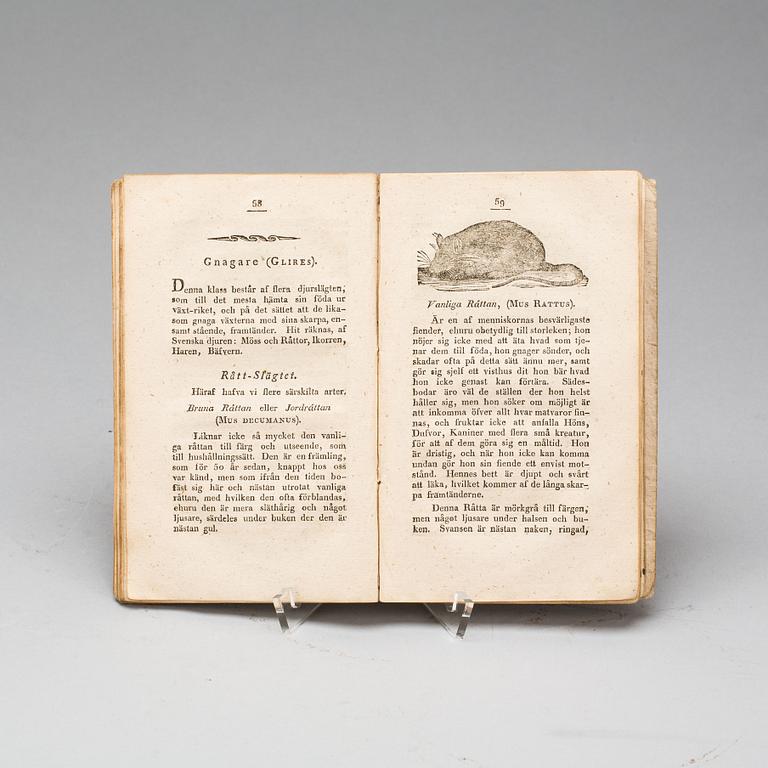BOK, "Svenska djurens historia, med figurer, skurne i träd". Stockholm, Elmén & Granberg 1817.