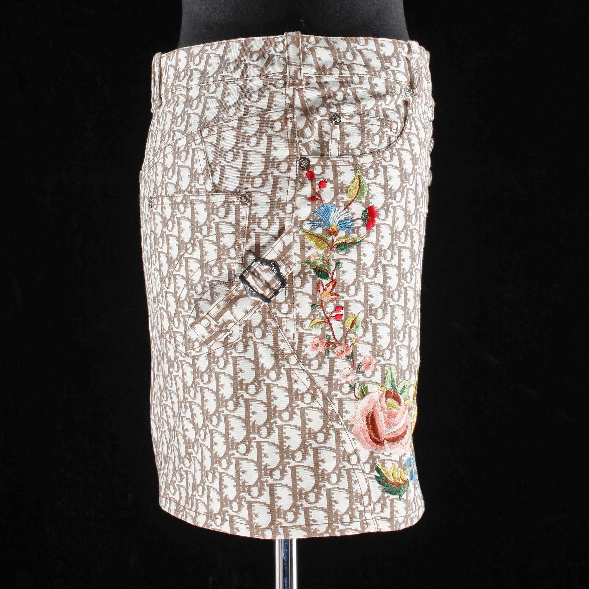 A monogram patterned skirt and plastic slip-in by Christian Dior.