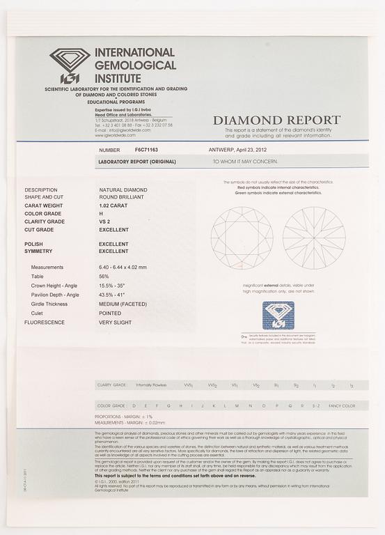 Ring, Schalins, 18K white gold with brilliant-cut diamond and accompanying report IGI.