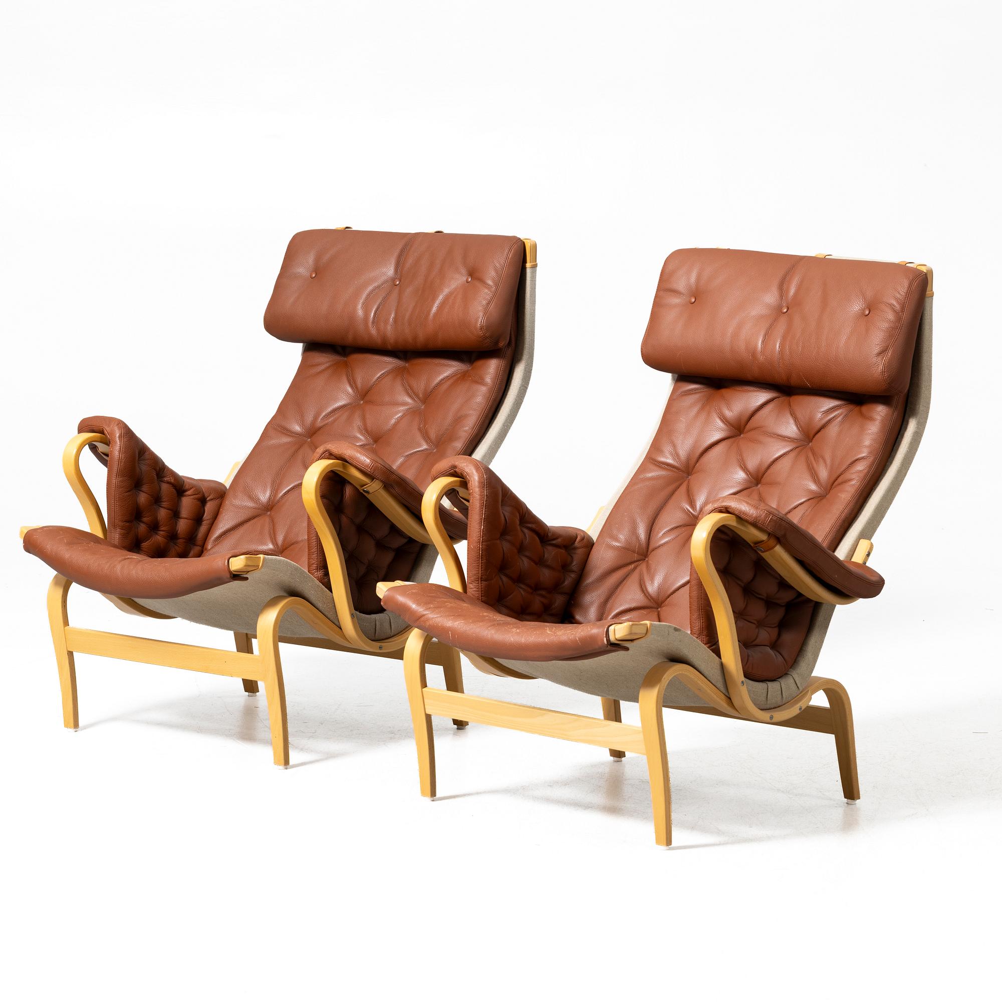 Bruno Mathsson, Armchairs, a pair, "Pernilla", DUX, second half of the 20th century.