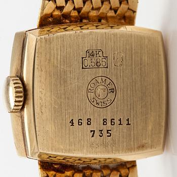 Roamer, armbandsur, 19 x 17 mm, 14K guld, manuell.
