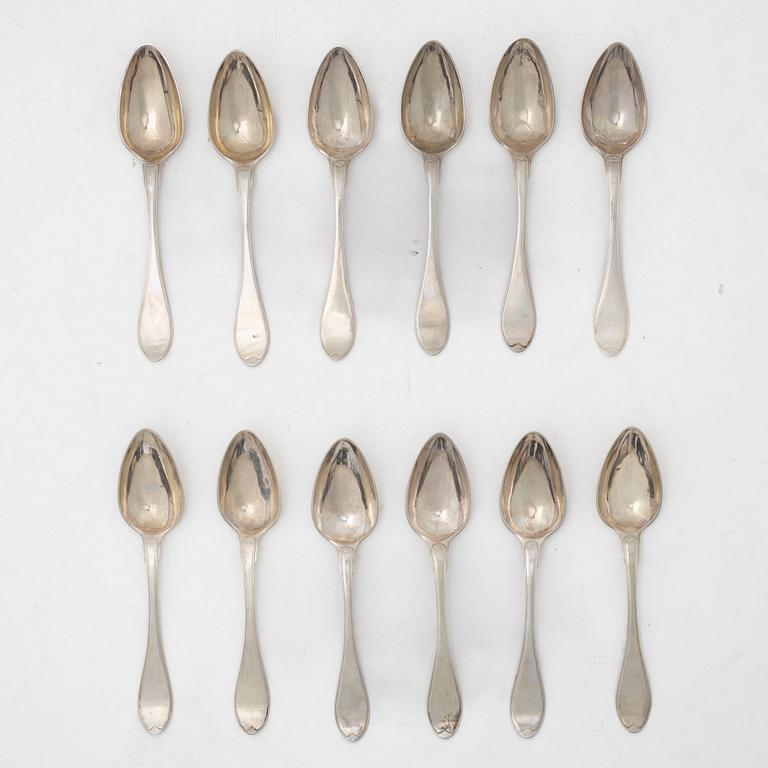 Johan Petter Grönvall, matskedar, 12 st, silver, gammalsvensk modell, Stockholm 1816.