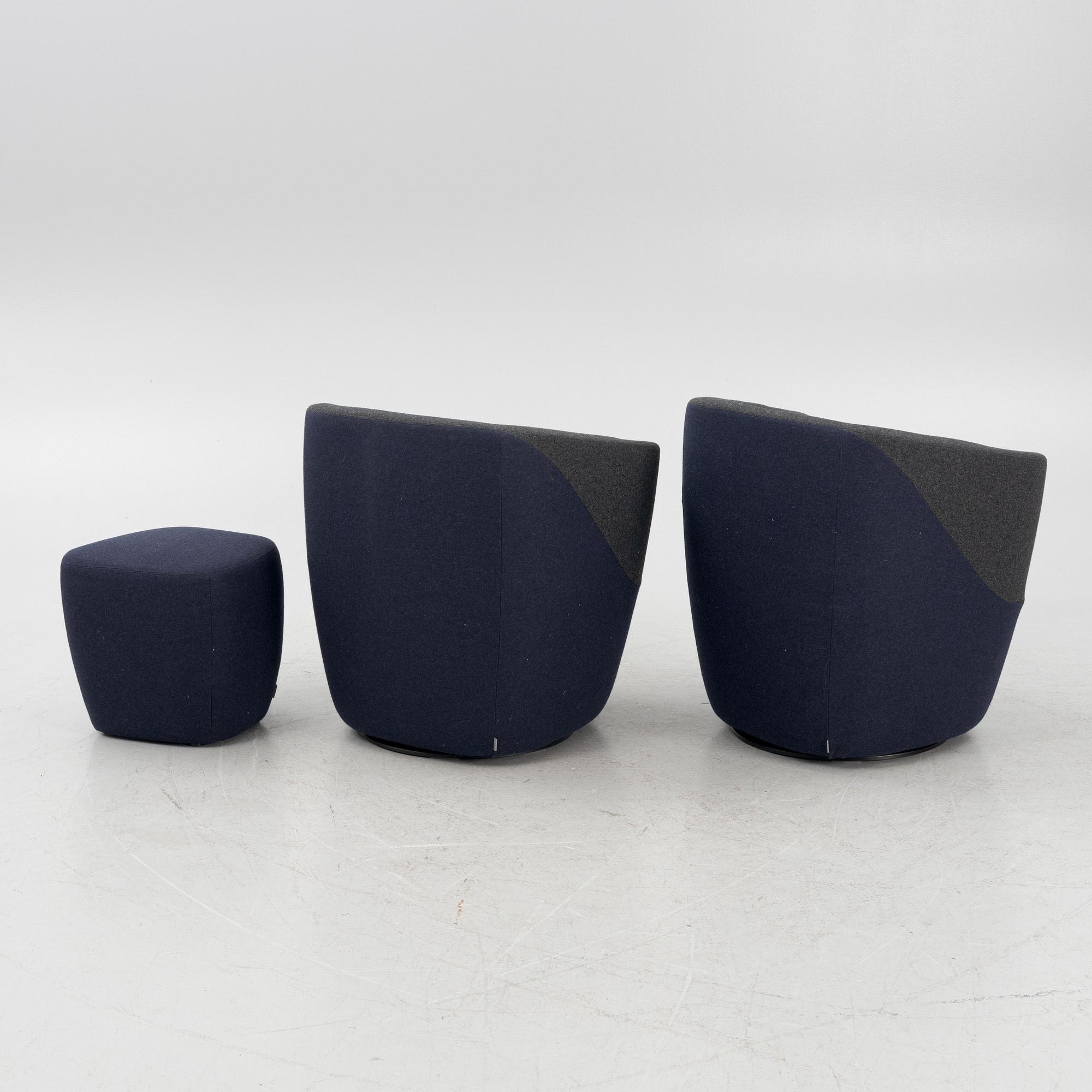 UN Studio/Ben van Berkel, a pair of 'Seating Stones' armchairs with a foot stool, Walter Knoll.