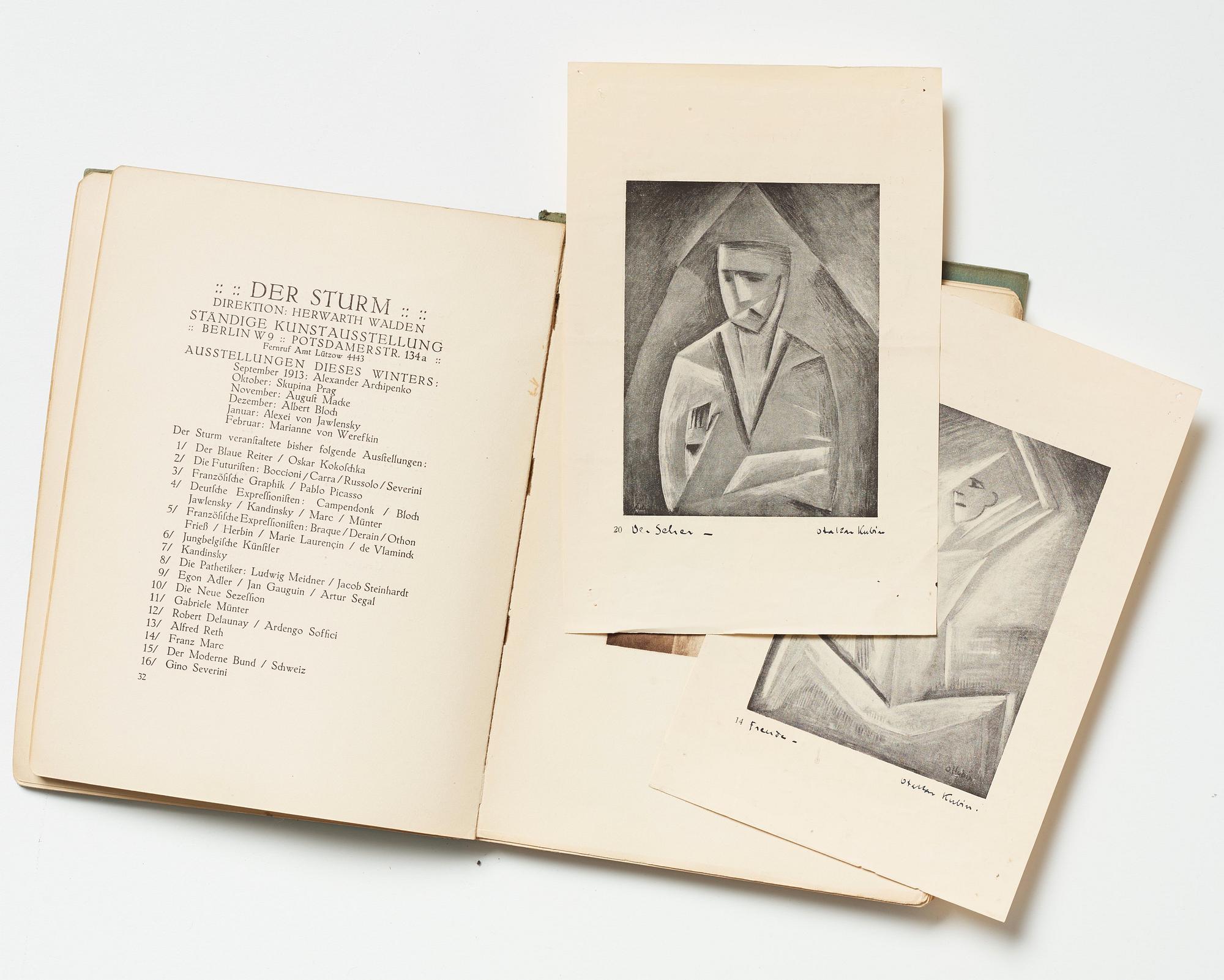 Exhibition catalogue and books (2) from Der Sturm plus a photo depicting Gösta Adrian-Nilsson (GAN).