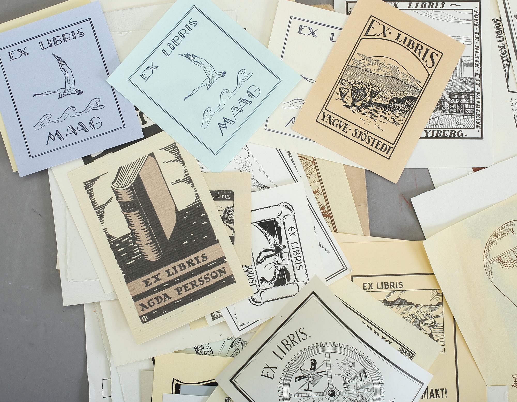 SAMLING BOKEXLIBRIS, ca 110 st, mest Sverige, bla Kung Oscar II, 1800-1900-tal.