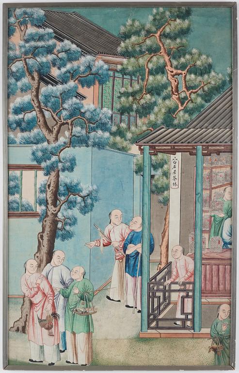 A painting by un unkown master of a tea shop, Qing dynasty, circa 1900.