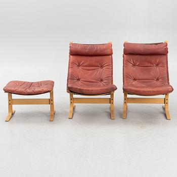 Ingemar Relling, a pair of "Siesta" lounge chairs with ottoman, Westnofa, Norway.