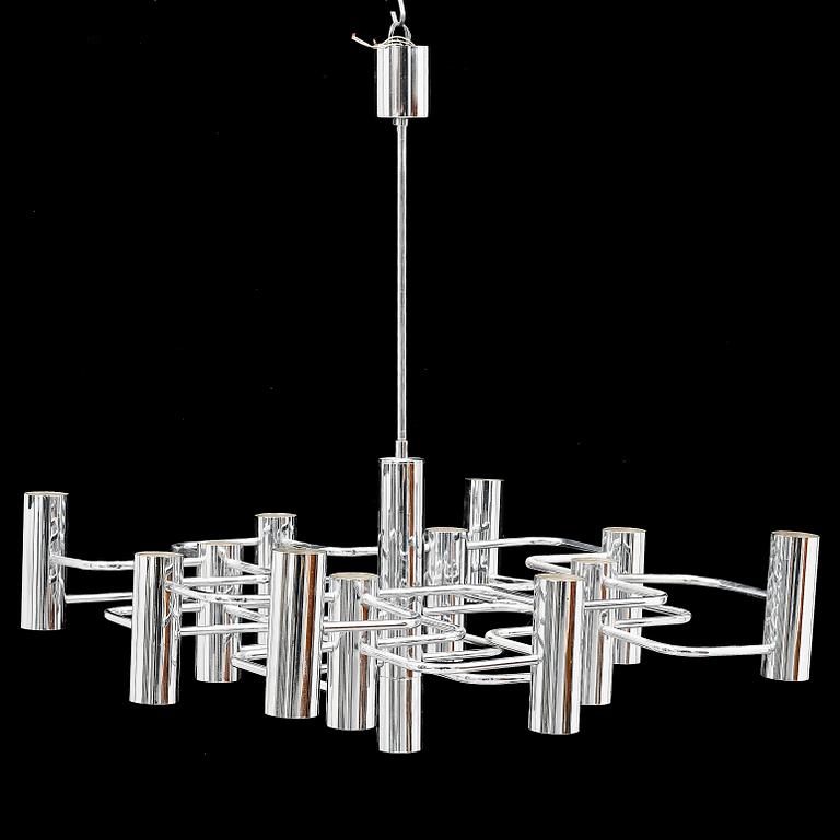 GAETANO SCIOLARI, a 13-light chrome chandelier, probably Boulanger SA.