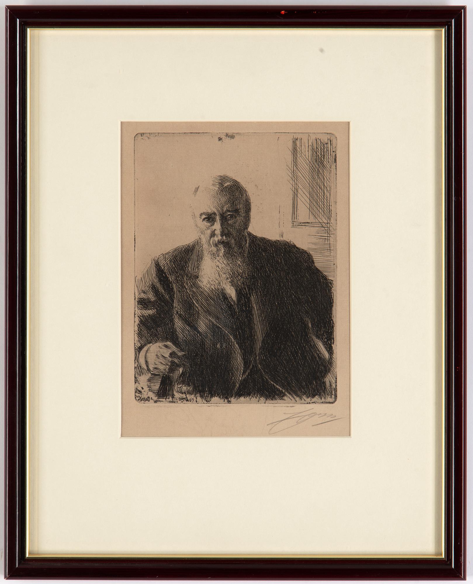 Anders Zorn, etsning, 1909, signerad i blyerts.