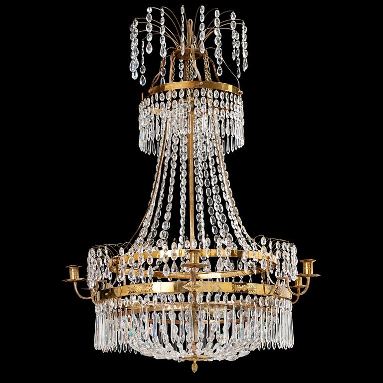 A late Gustavian early 19th century seven-light chandelier.