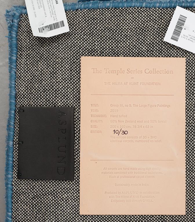 Hilma af Klint, a carpet, "Group III, no 5, The Large Figure Paintings", 10/30, hand tufted, ca 201 x 162,5 cm.