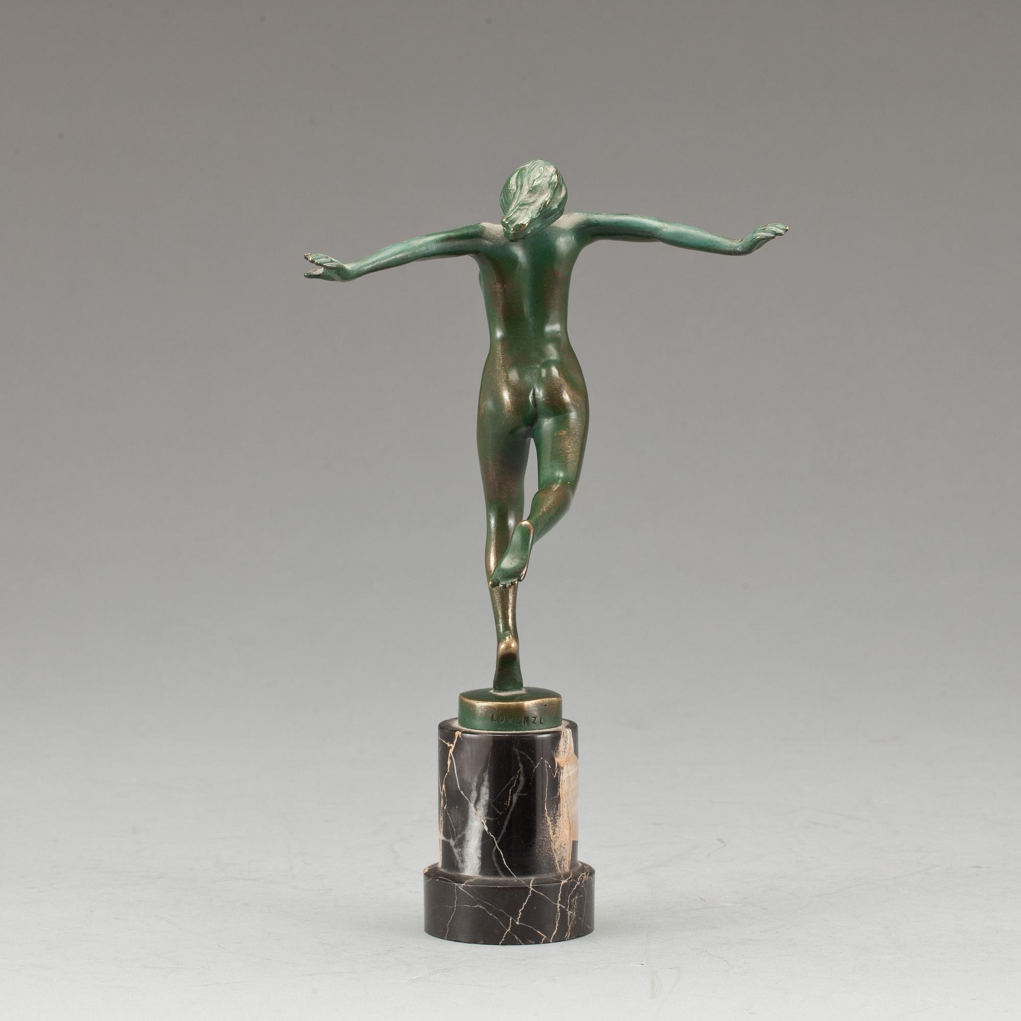 JOSEF LORENTZL, skulptur, signerad, grönpatinerad, brons.