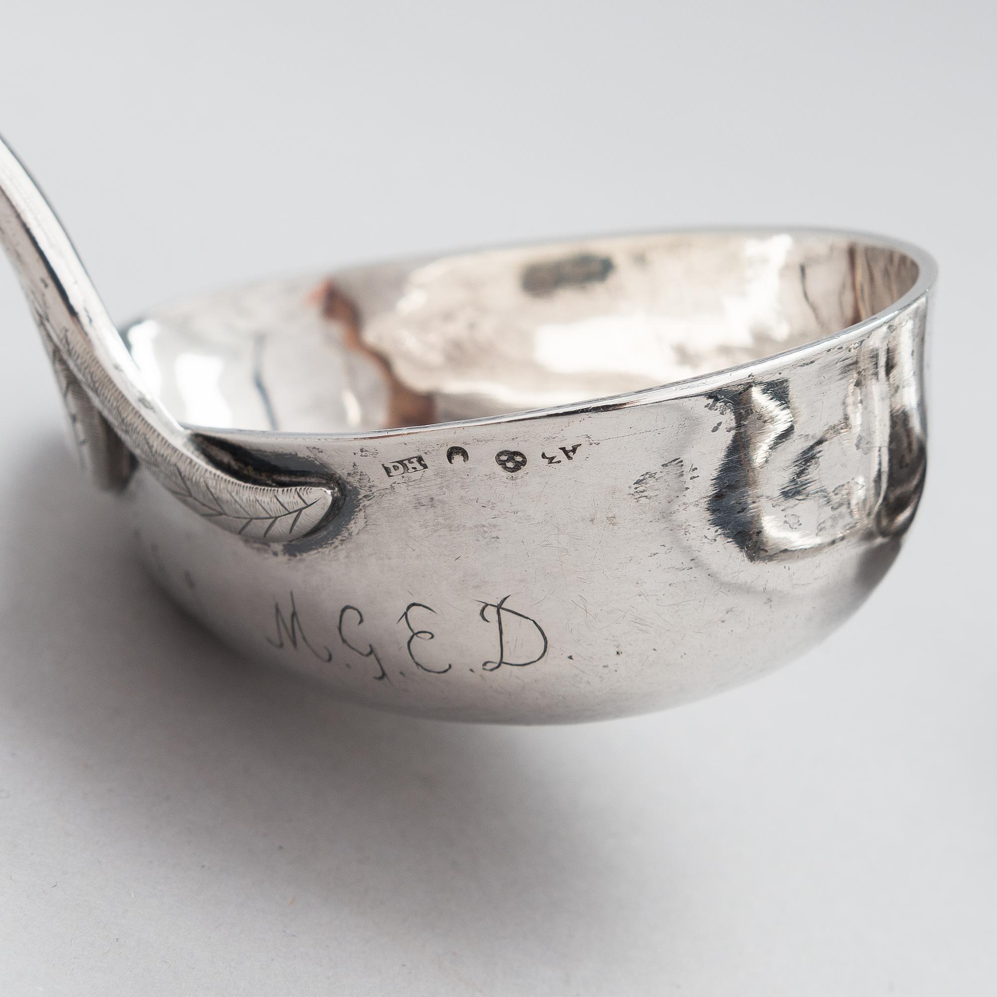 Four silver ladles, Sweden and England, 18th and 19th centuries.