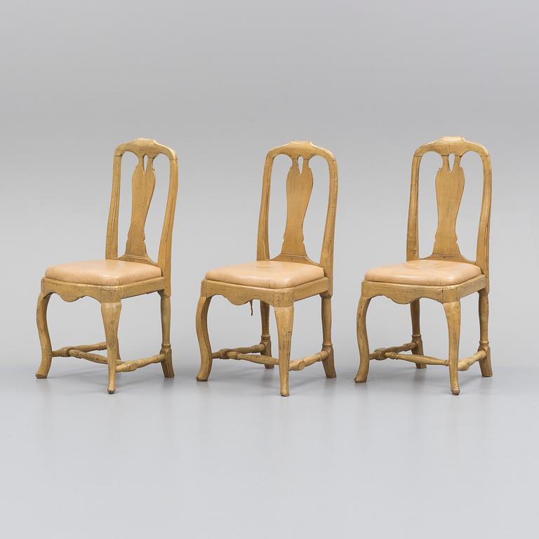 A set of three rococo chairs, 18th century.