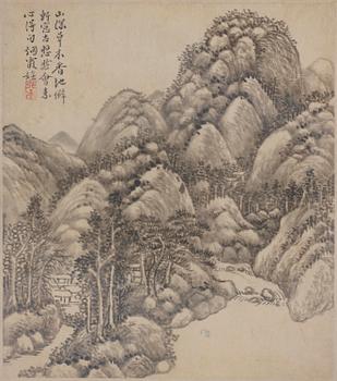 Zhang Geng (1685-1760). A group of nine album leafs, ink on paper, Qing dynasty. Dated 1728.