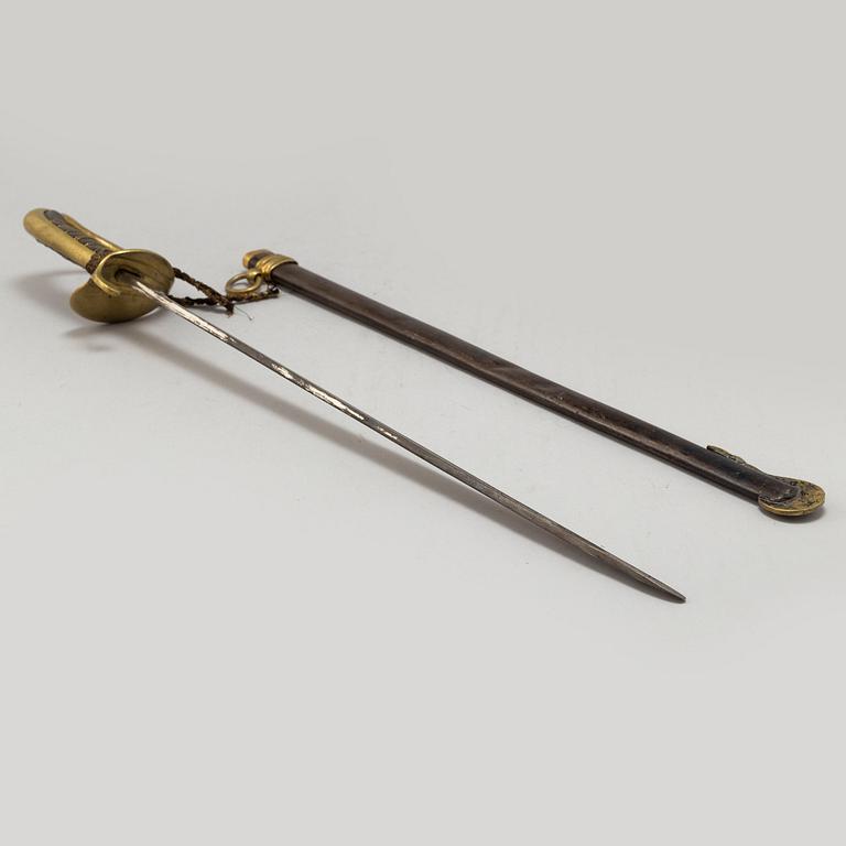 A shortened Swedish second half of the 19th century sabre with steel scabbard.