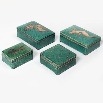 Wilhelm Kåge, four 'Argenta' stoneware boxes, Gustavsberg.