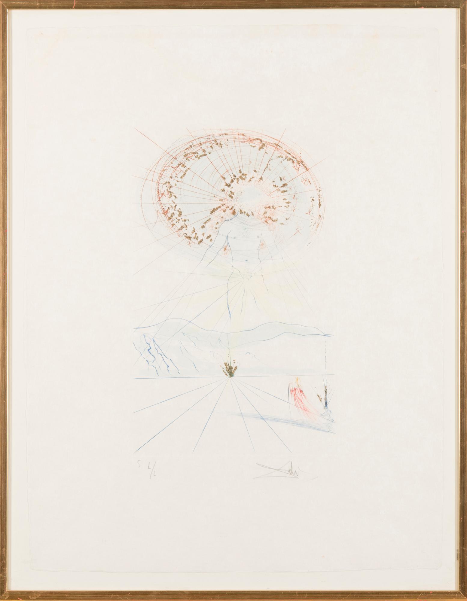 SALVADOR DALÍ, etsaus, väritetty sapluunalla ja kultakimalteella, signeerattu, L/L.