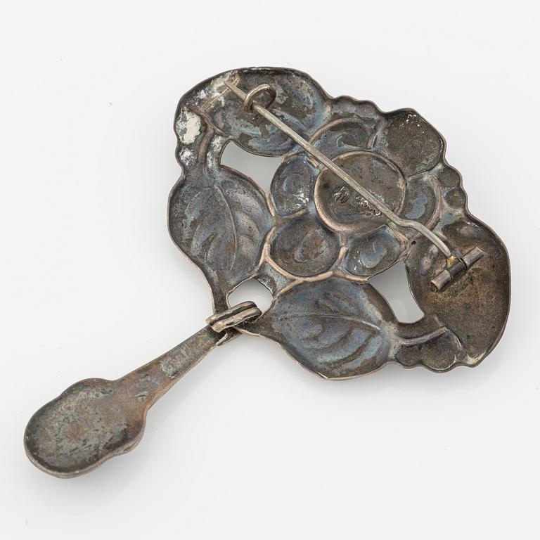 Brooch, Jugendstil, silver with red cabochon-cut stones.