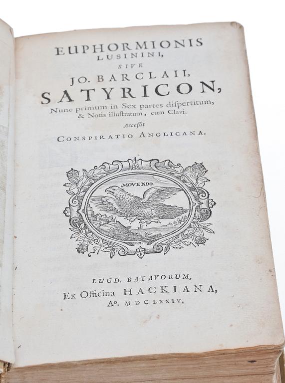 BOK, "Satyricon" av John Barclay, Hackiana Leyden 1674.