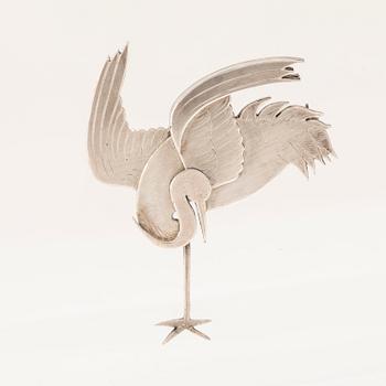 Wiwen Nilsson, sterling silver brooch in the shape of a stork, Lund 1956.