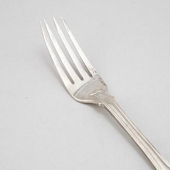 6+6 silver cutlery, some with mark of Gustaf Möllenborg, Stockholm 1866.