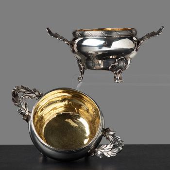 3. A pair of Swedish 18th century parcel-gilt silver salt cellars, mark of Jonas Berg, Stockholm 1781.