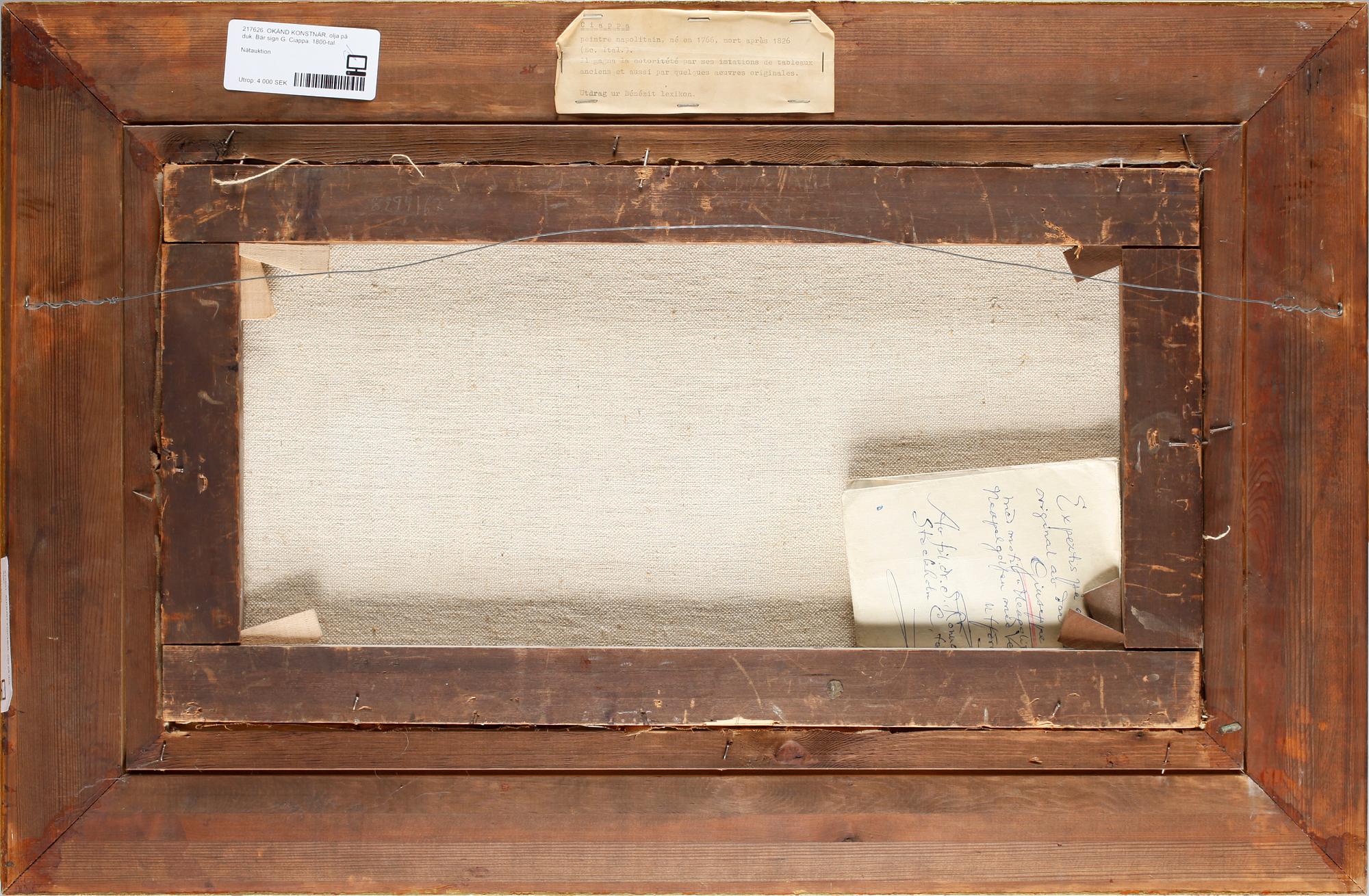 OKÄND KONSTNÄR, olja på duk. Bär sign G. Ciappa. 1800-tal.