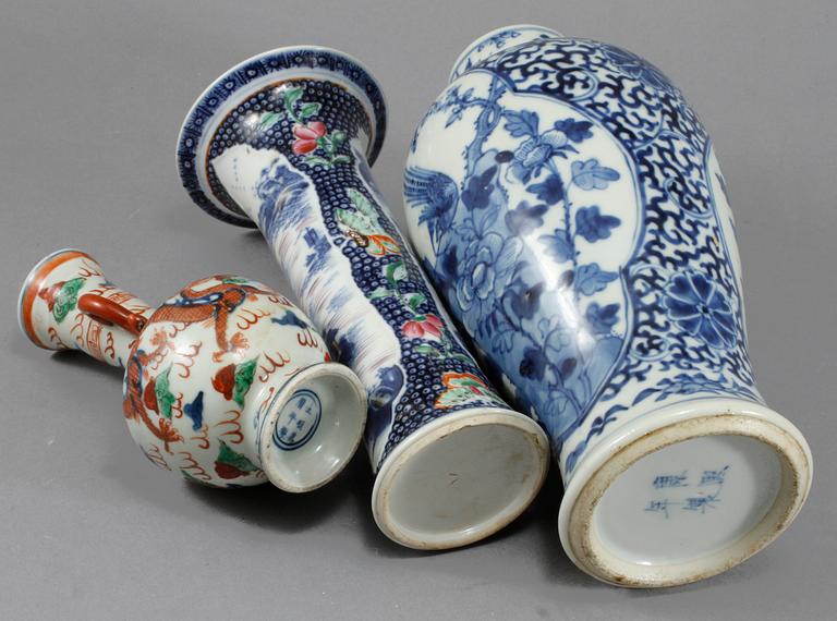 VASER, 3 st, porslin, Kina, 1800/1900-tal.