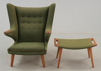 A Hans J Wegner 'Papa Bear' armchair and ottoman, AP-stolen, Denmark 1950's-60's.