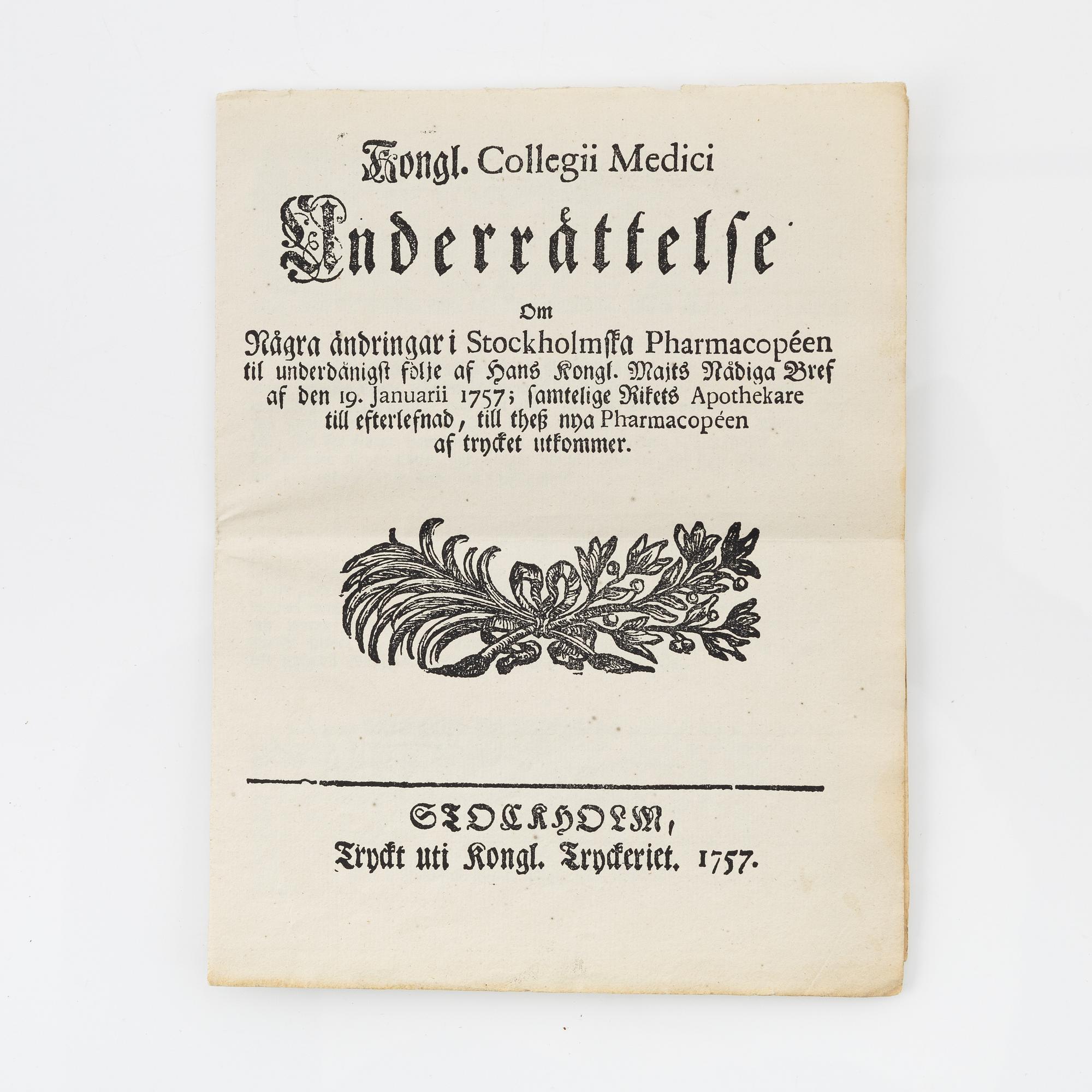 The first Swedish Pharmacopoeia, 1686.