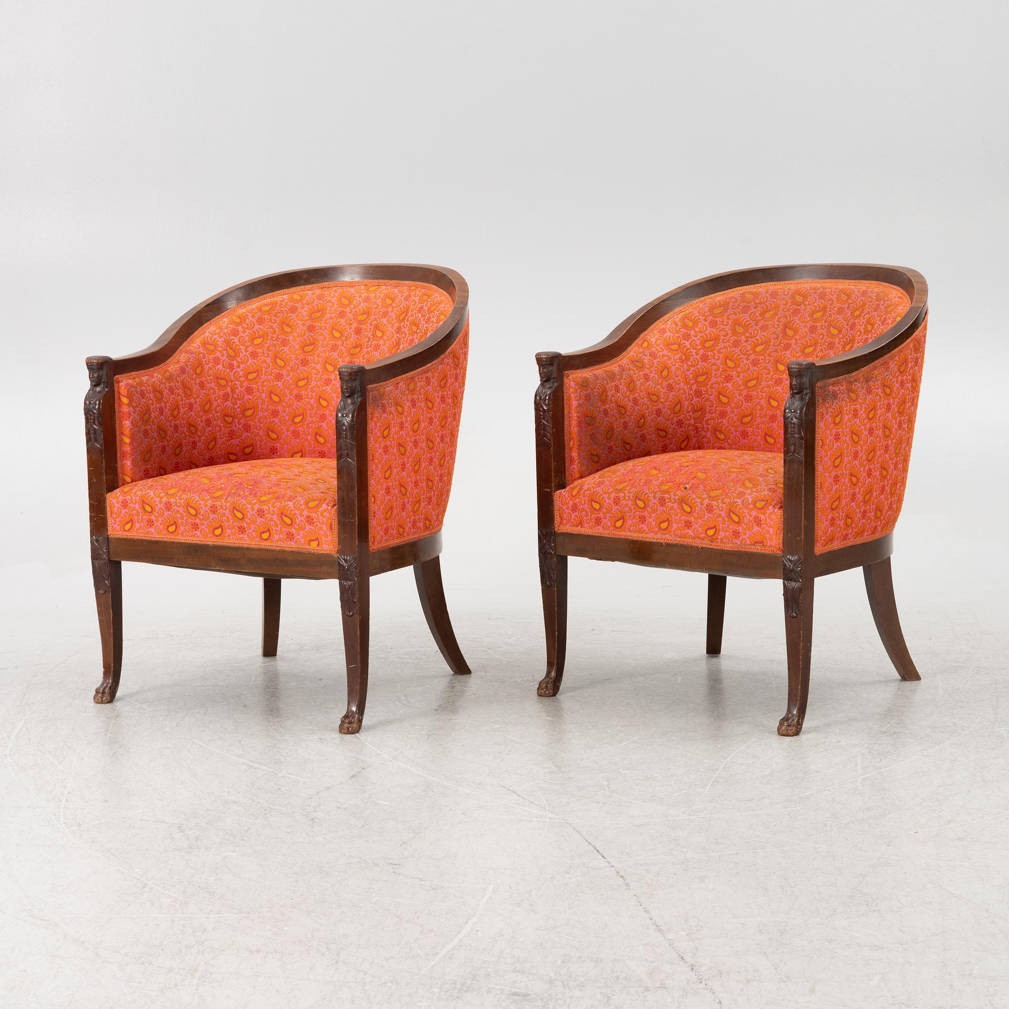 Fåtöljer ett par, empirestil, omkring år 1900.