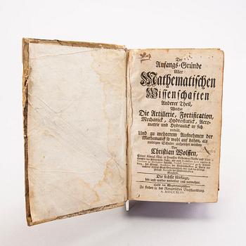 Christian von Wolff, three volymes, mathematics, Frankfurt & Leipzig 1746.