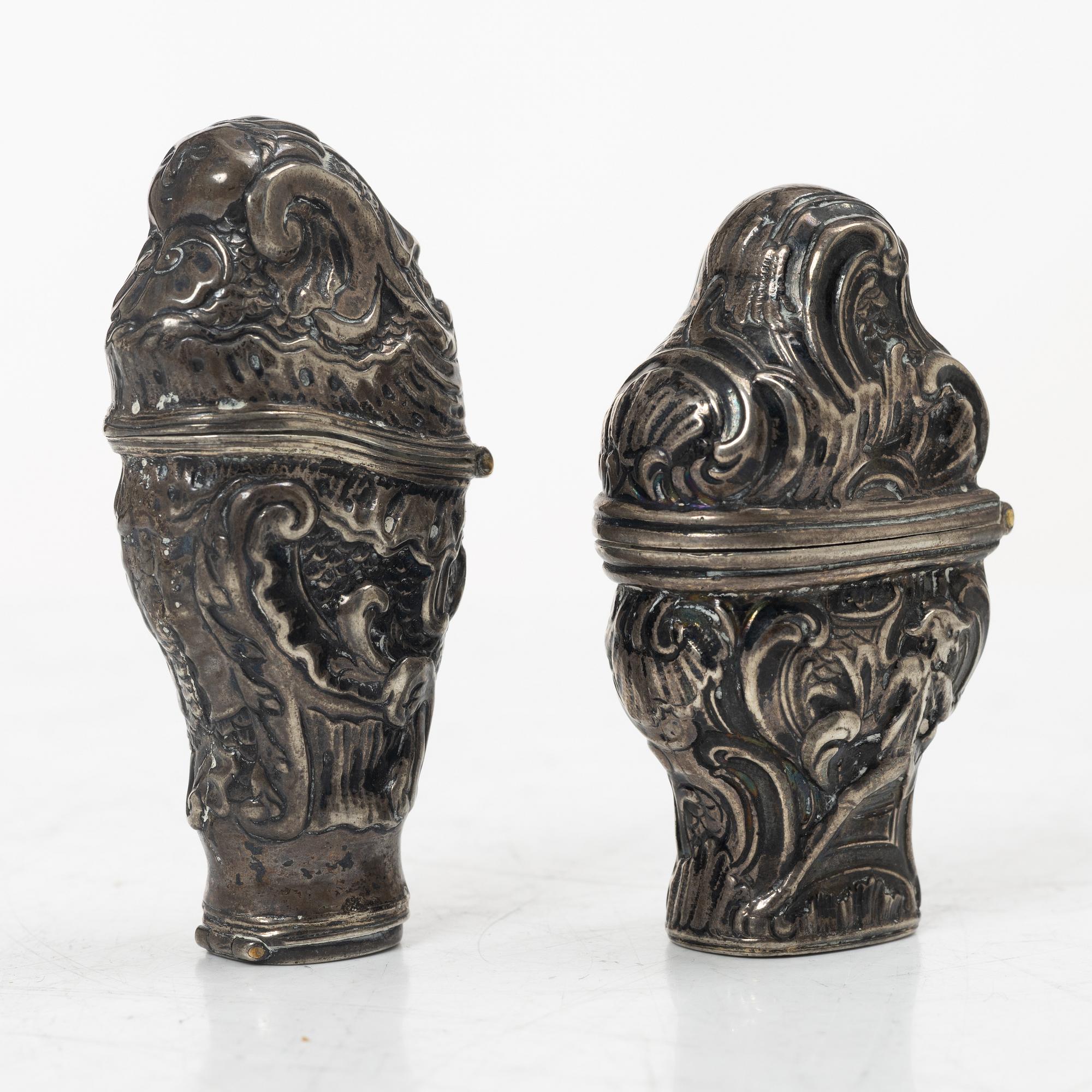 Rokoko, Two silver snuff boxes, Northern Europe, 18th century.