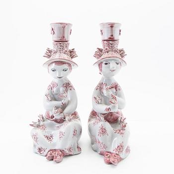 Björn Wiinblad, figurines/candle holders, a pair, faience, Denmark, 1986-87.