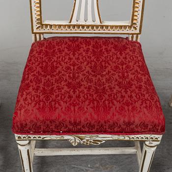 Four late gustavian chairs from Lindome, around the year 1800.