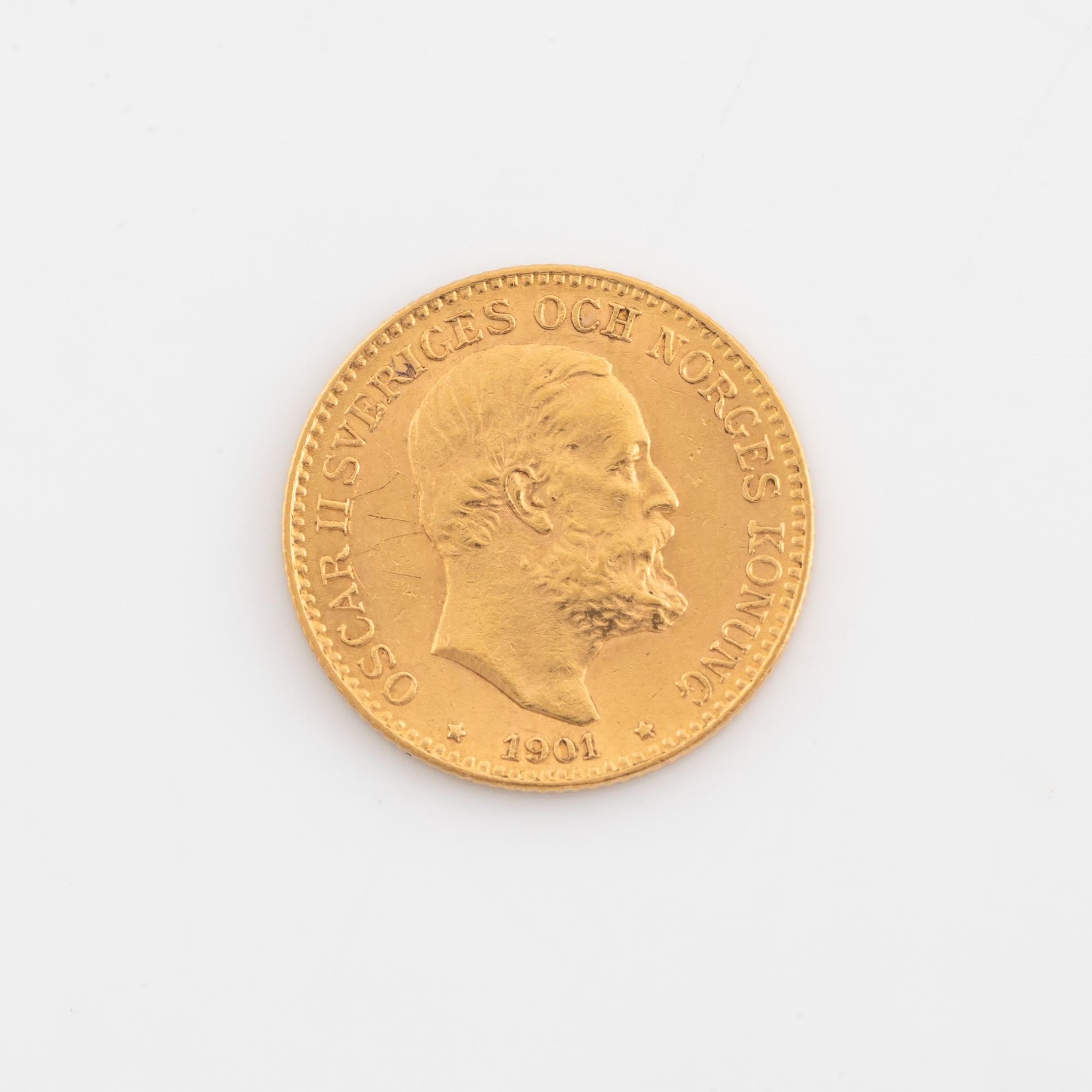 Oscar II, guldmynt, 10 kronor, 1901.