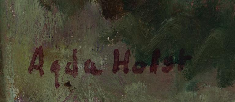 Agda Holst, Still life with flowers and books.